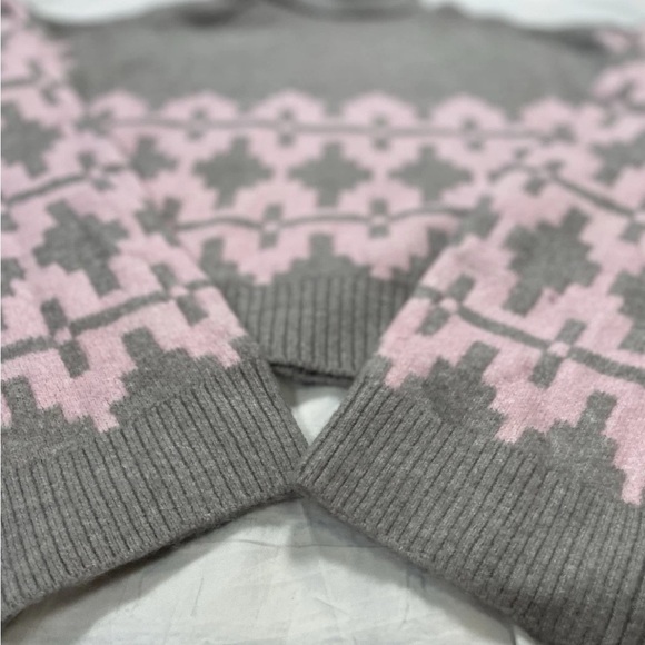 NEW H&M Jacquard Gray & Pink Fair Isle Turtleneck Sweater Women’s S Cropped - Picture 10 of 15